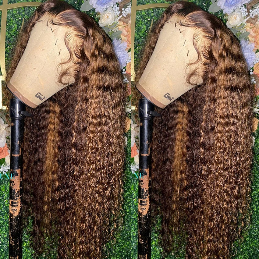 Highlight Wig Human Hair 13x4 Curly Wig Honey Blonde Lace Front